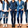 Femeie în denim, stiluri variate, de la casual la elegant.